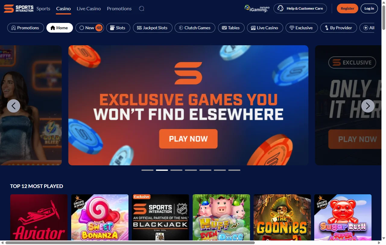 Sports Interaction Casino games overview with provider and slot coverage