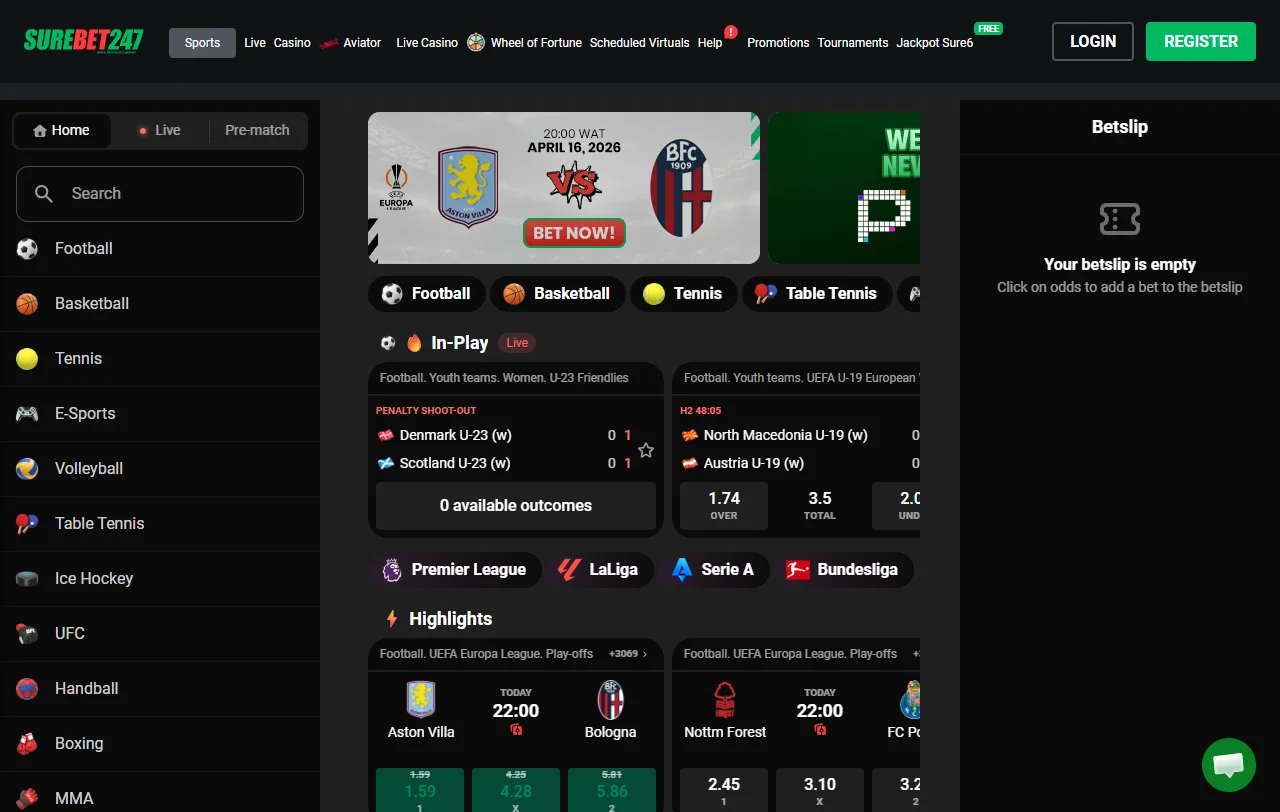 SureBet247 Casino review covering overall platform layout and key features