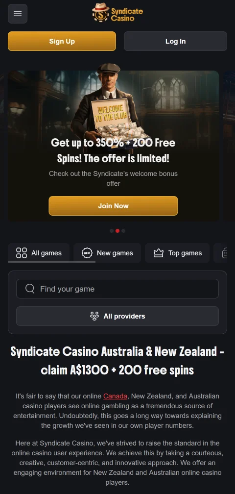 Syndicate Casino mobile access and responsive play for phones