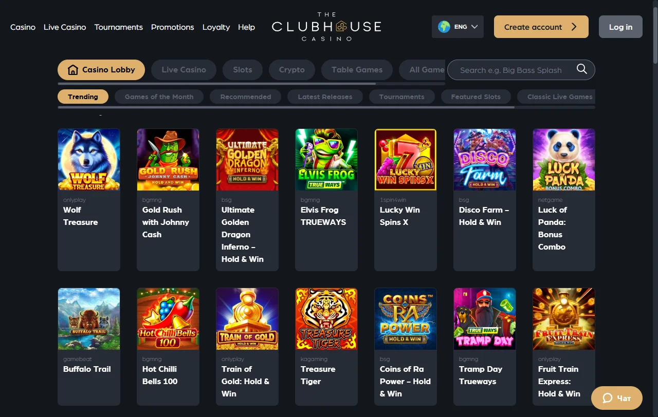 The Clubhouse Casino games library and live tables