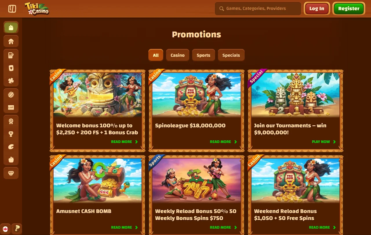 Tiki Casino game selection and live entertainment overview for readers