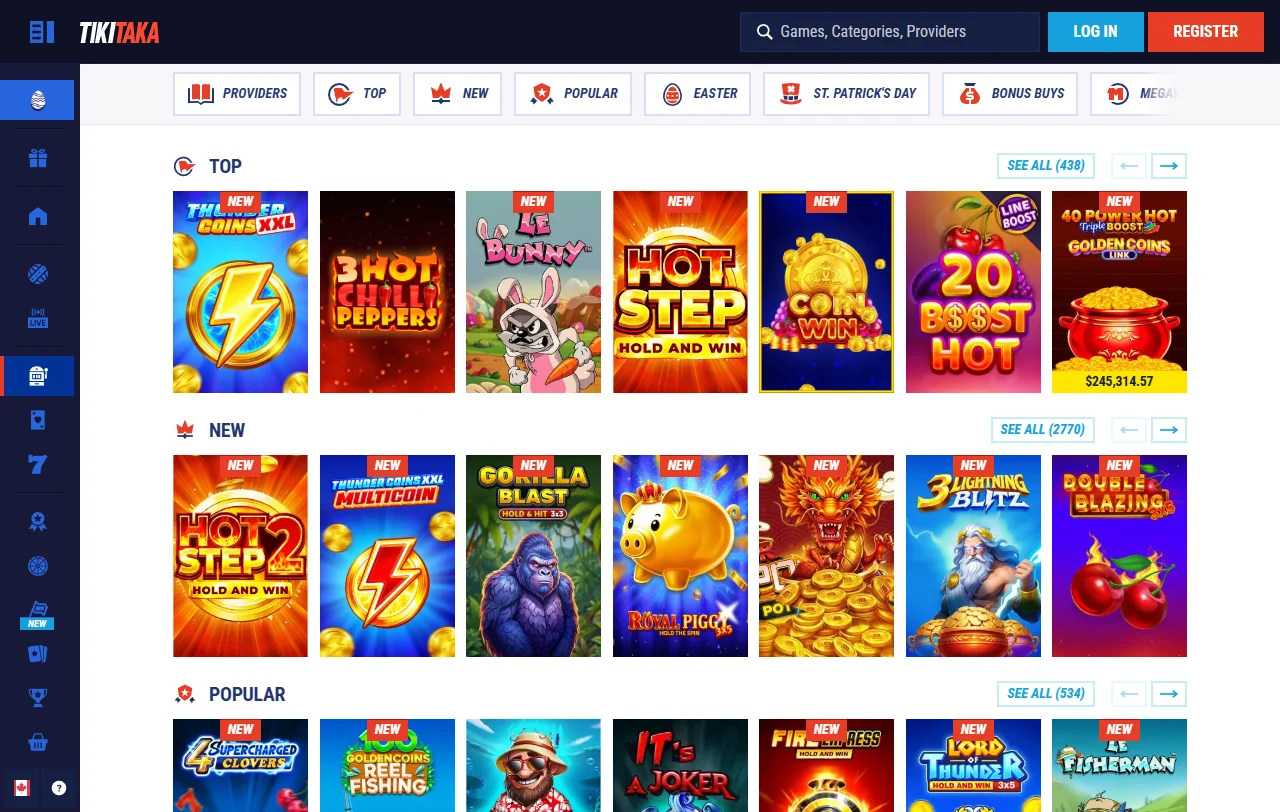TikiTaka Casino games, live tables and slot variety overview