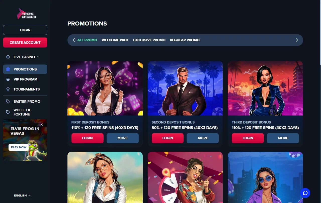 Trips Casino games library with slots live tables and providers