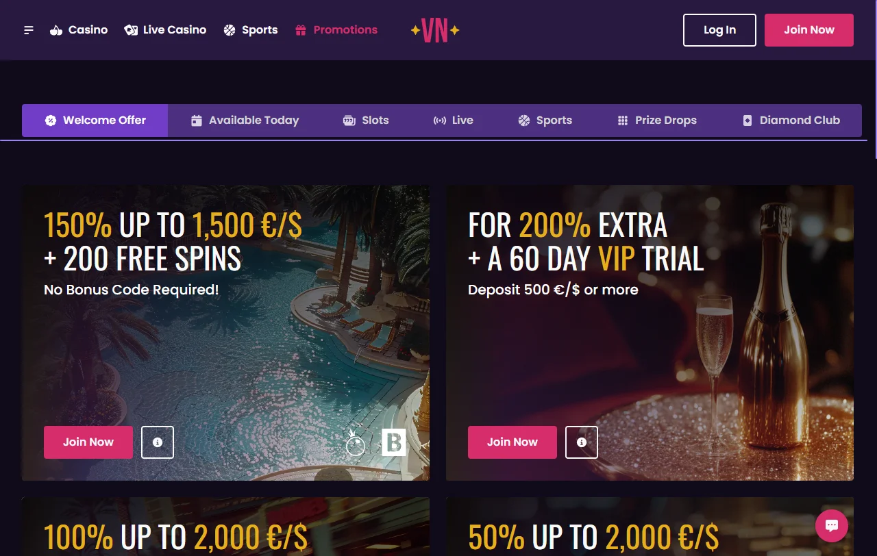 VegasNow Casino welcome offers and bonus terms for comparison