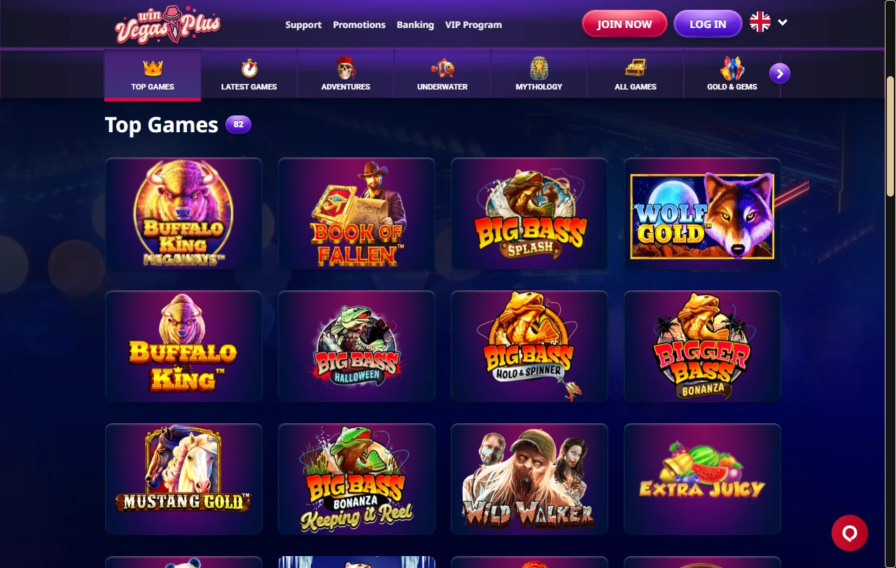 VegasPlus Casino slots, live tables and provider variety overview