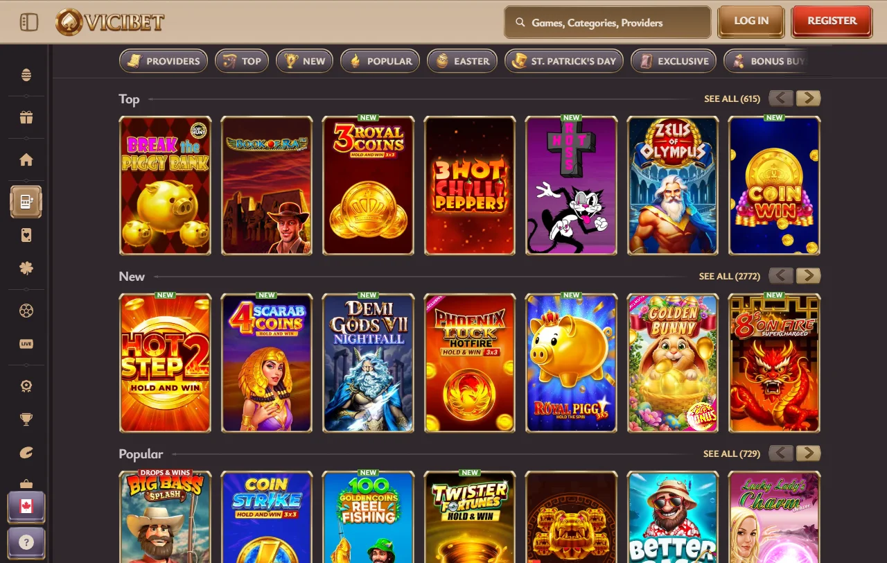 ViciBet Casino games, slots and live entertainment selection