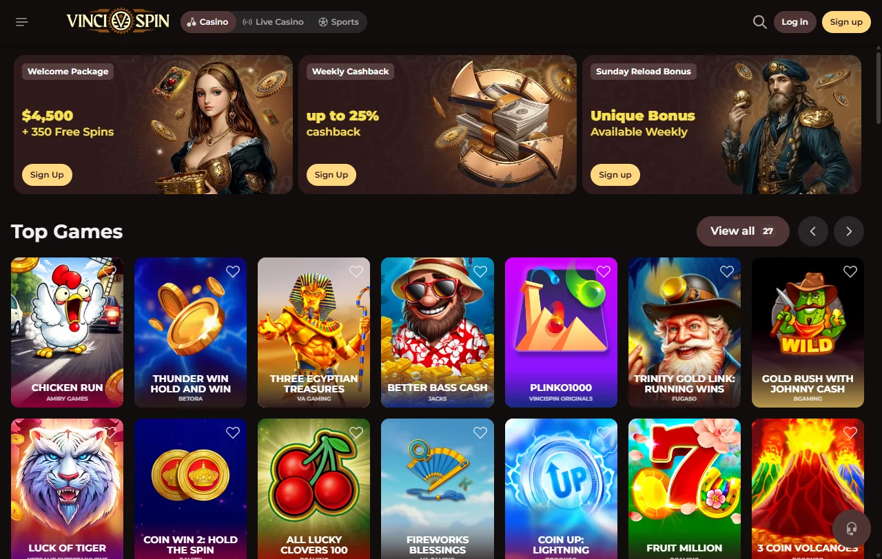VinciSpin Casino bonus offers and welcome package details
