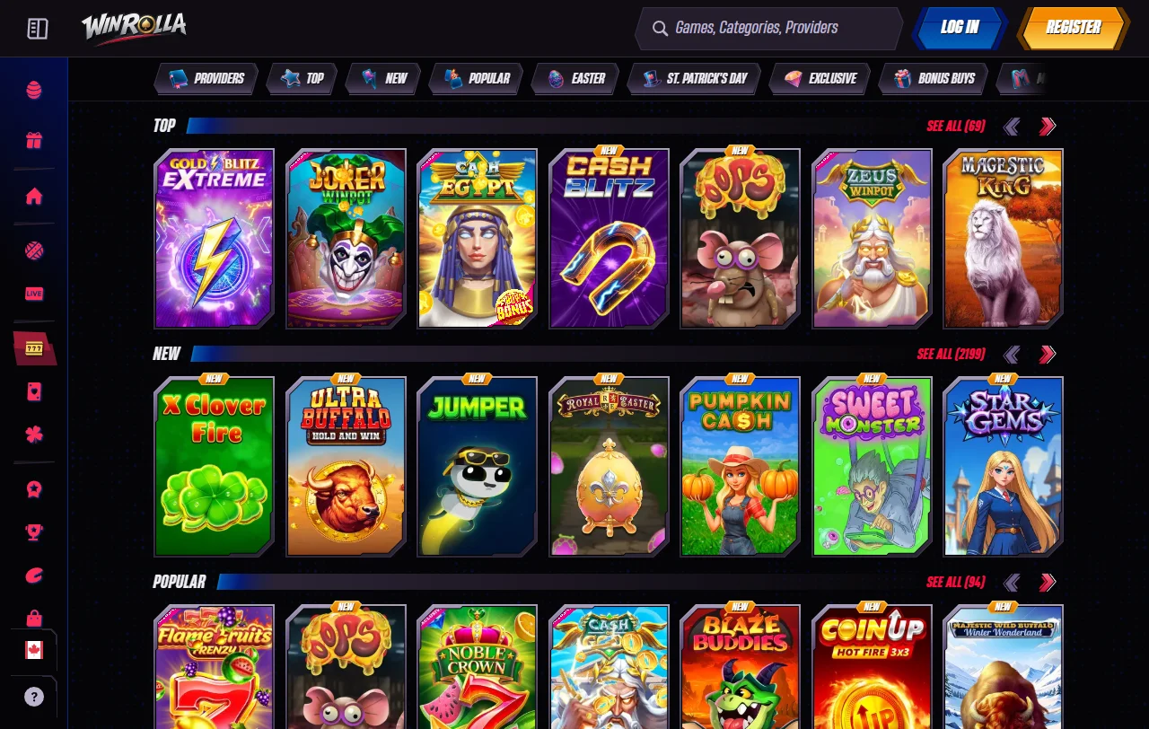 WinRolla Casino bonus page covering welcome offers and wagering terms