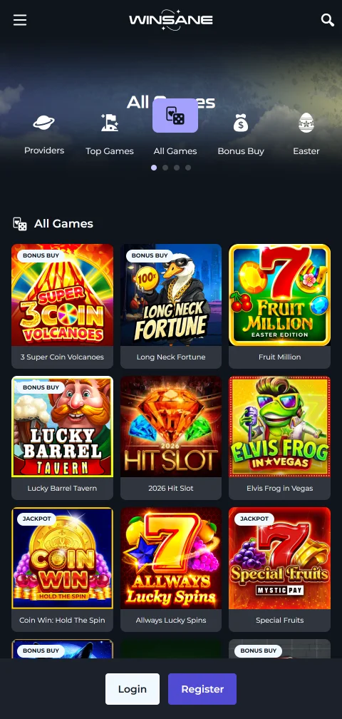 Winsane Casino banking methods and payout information