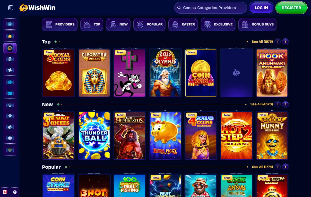 Wishwin Casino slots, live tables and game variety guide