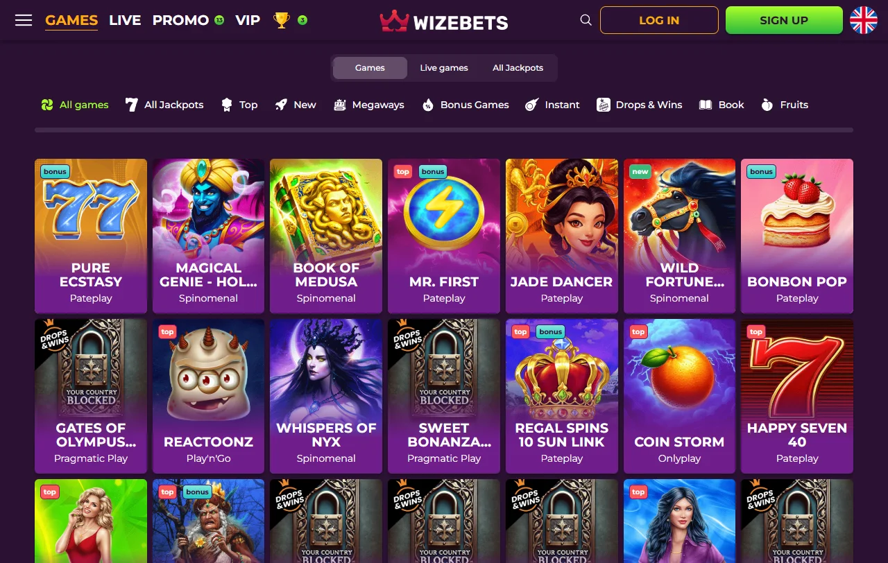 Wizebets Casino games and live tables overview for Indian users