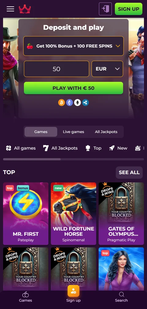 Wizebets Casino mobile play experience for Android and iPhone users