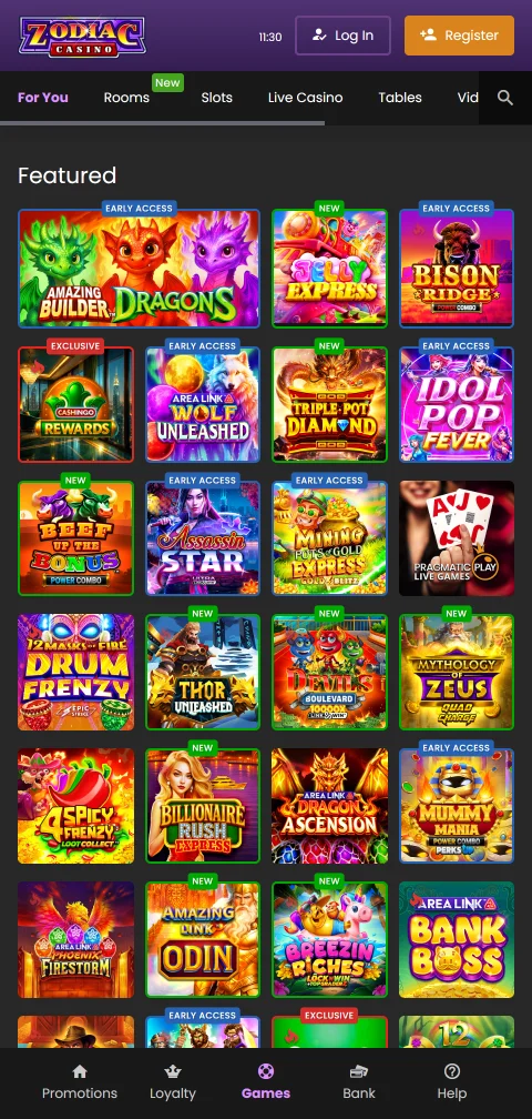 Zodiac Casino mobile access for smartphones and browser play